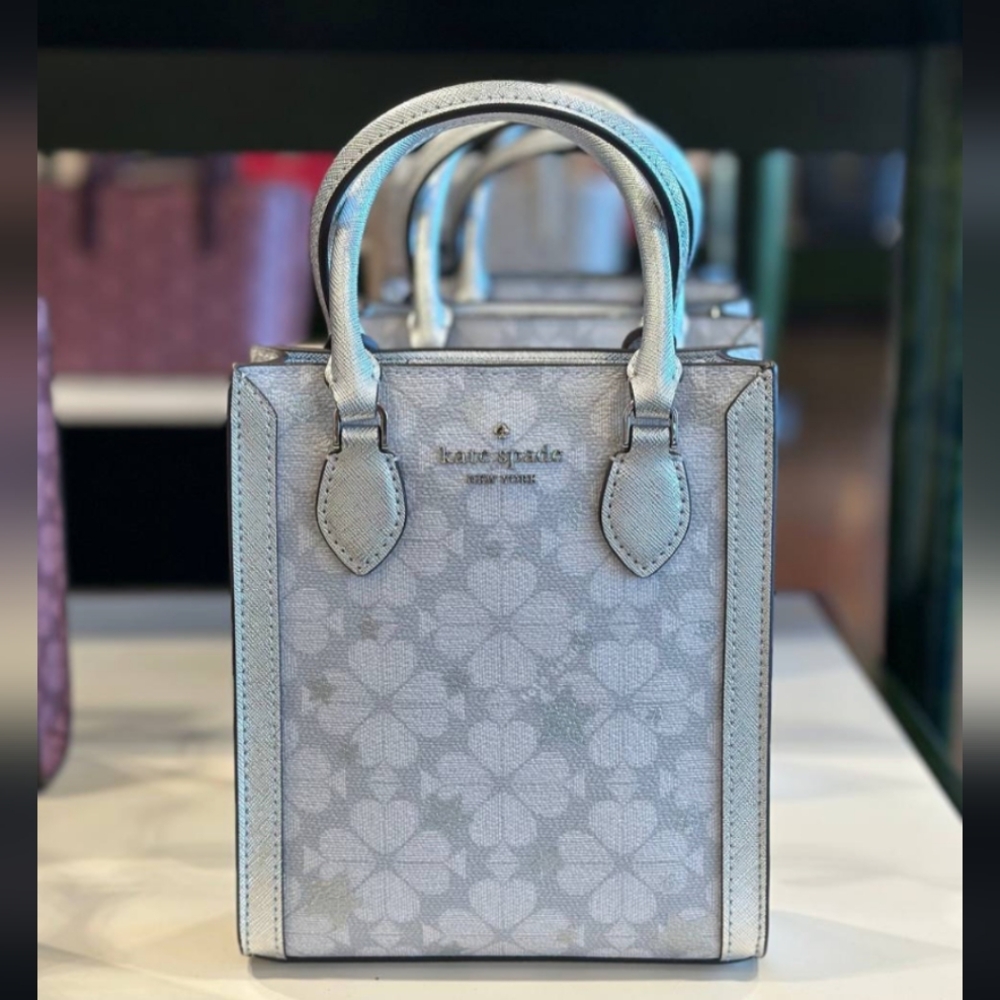 NWT Kate Spade KJ957 Flower Star Toss Small Tote Crossbody In Platinum Grey Mult